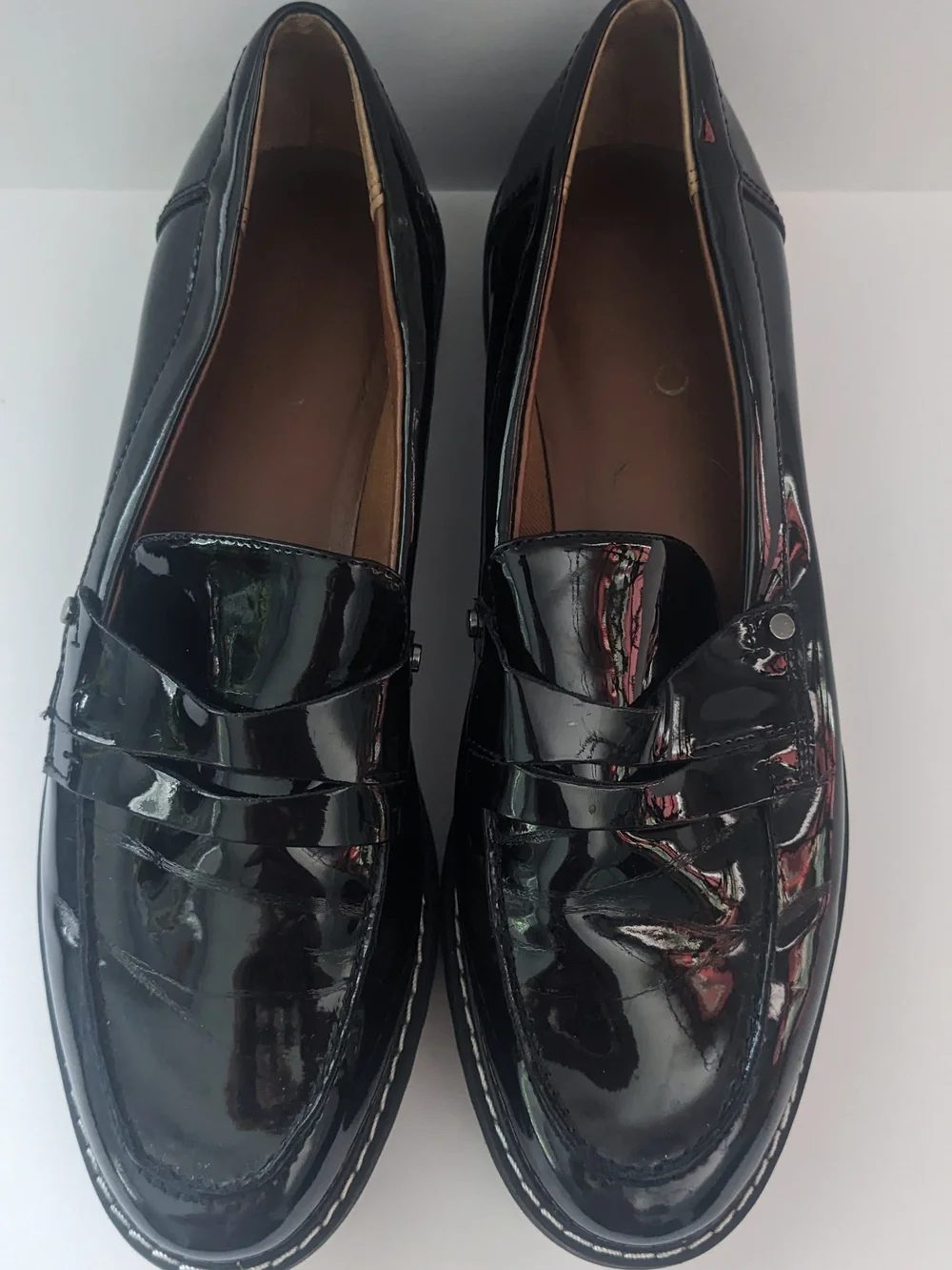 Franco Sarto Black Patent Platform Penny Loafers 7.5